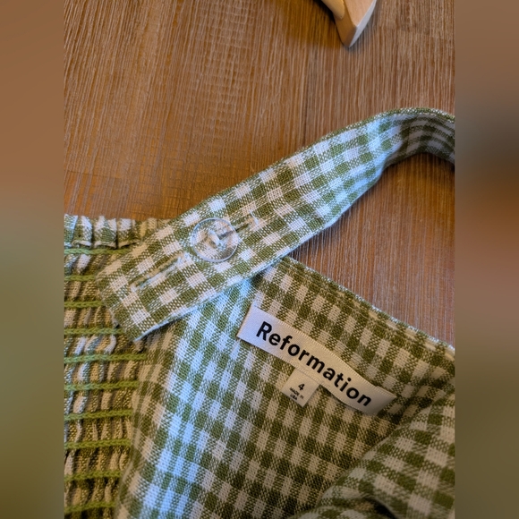 Reformation Daria Linen Mini Dress Avocado Green Gingham Check Size 4 - Picture 14 of 14